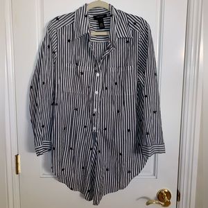 Karen Kane Black and White Stripes with Embroidered Stars Button Down Shirt